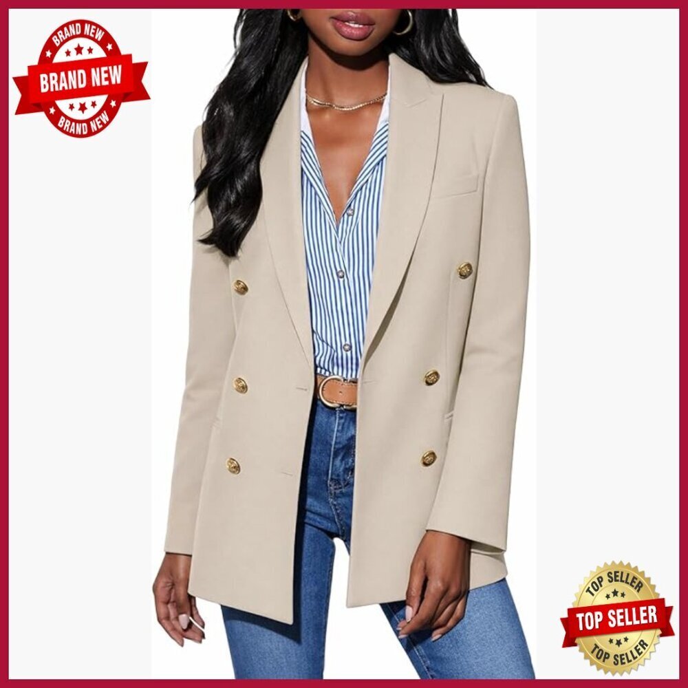 Double Breasted Blazer Open Front Lined Loose Fit Work Office Jacket